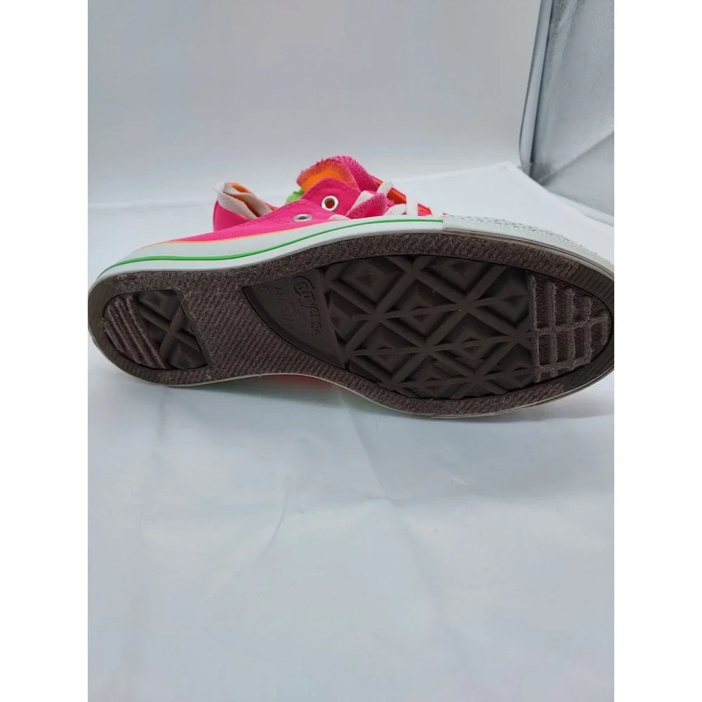Converse Chuck Taylor All Star Neon Pink Double Tongue Low Top Shoes Kids Size 5